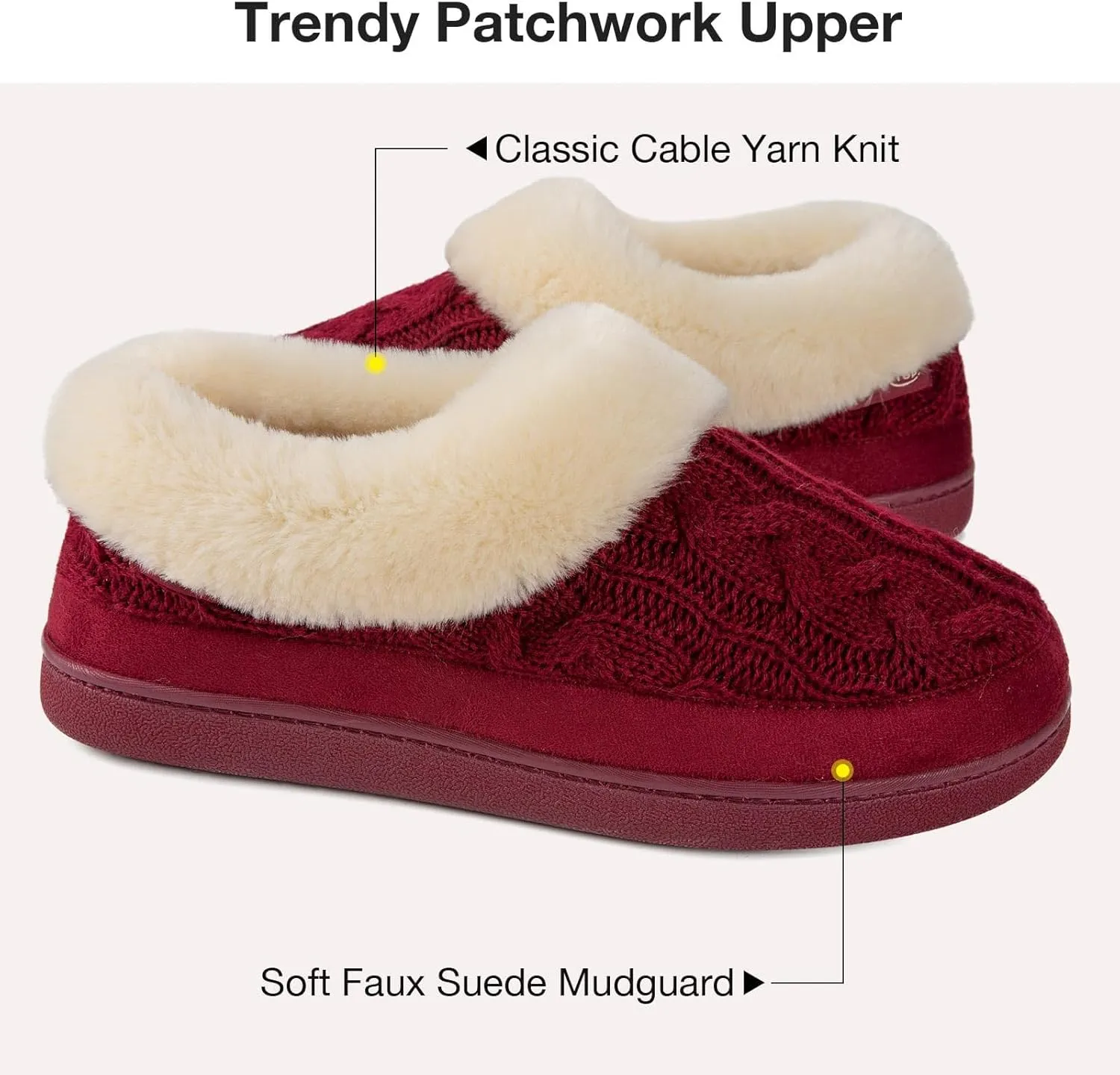 HomeTop Women's Knitted Clog Slippers Comfy Warm Memory Foam Non-slip Indoor House Shoes with Fuzzy Collar