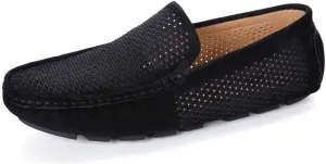 HOOENG Men's Loafers Hollow Out Breathable Driving Style Loafer Suede Vamp Flat Heel Lightweight Comfortable Fashion Classic Slip-ons (Color : Black, Size : 8)