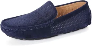 HOOENG Men's Loafers Hollow Out Breathable Driving Style Loafer Suede Vamp Flat Heel Lightweight Comfortable Fashion Classic Slip-ons (Color : Deep Blue, Size : 10)
