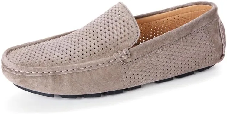 HOOENG Men's Loafers Hollow Out Breathable Driving Style Loafer Suede Vamp Flat Heel Lightweight Comfortable Fashion Classic Slip-ons (Color : Khaki, Size : 8)