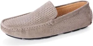 HOOENG Men's Loafers Hollow Out Breathable Driving Style Loafer Suede Vamp Flat Heel Lightweight Comfortable Fashion Classic Slip-ons (Color : Khaki, Size : 8)