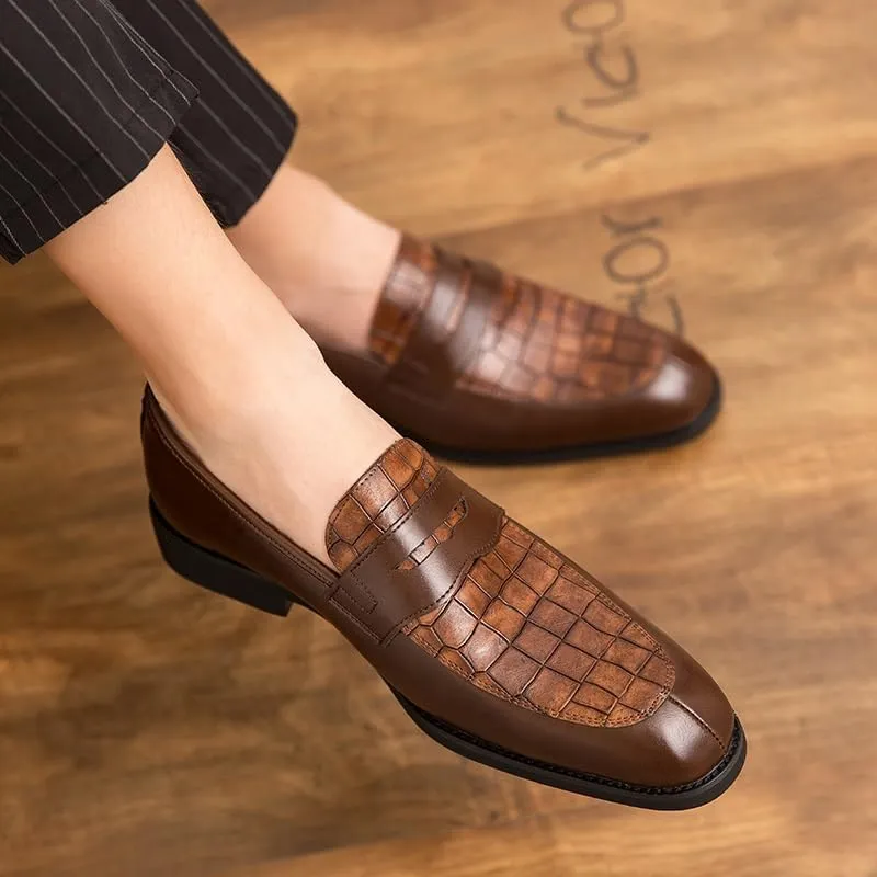 HOOENG Shoes Dress Oxford for Men Slip On Round Toe PU Leather Patchwork Penny Loafer Low Top Rubber Sole Slip Resistant Anti-Slip Non Slip Casual