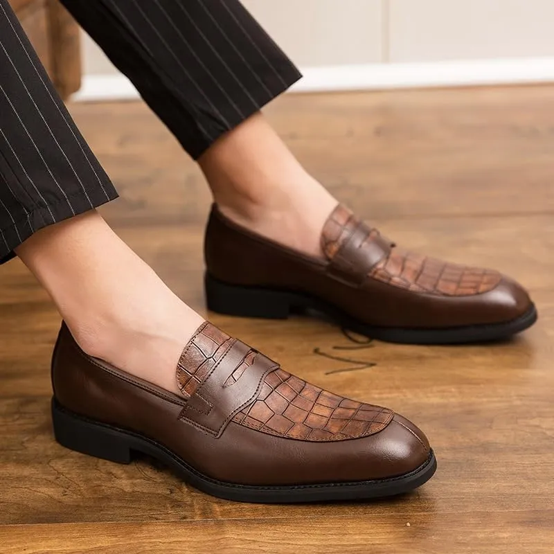 HOOENG Shoes Dress Oxford for Men Slip On Round Toe PU Leather Patchwork Penny Loafer Low Top Rubber Sole Slip Resistant Anti-Slip Non Slip Casual