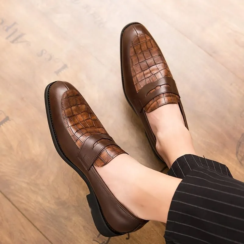 HOOENG Shoes Dress Oxford for Men Slip On Round Toe PU Leather Patchwork Penny Loafer Low Top Rubber Sole Slip Resistant Anti-Slip Non Slip Casual
