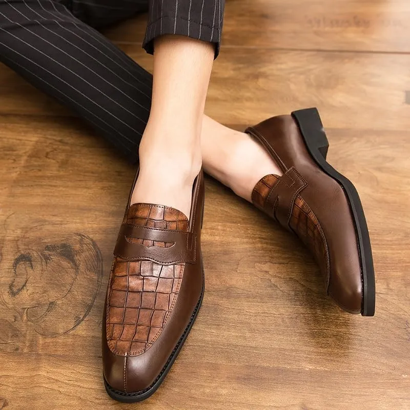 HOOENG Shoes Dress Oxford for Men Slip On Round Toe PU Leather Patchwork Penny Loafer Low Top Rubber Sole Slip Resistant Anti-Slip Non Slip Casual