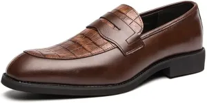 HOOENG Shoes Dress Oxford for Men Slip On Round Toe PU Leather Patchwork Penny Loafer Low Top Rubber Sole Slip Resistant Anti-Slip Non Slip Casual