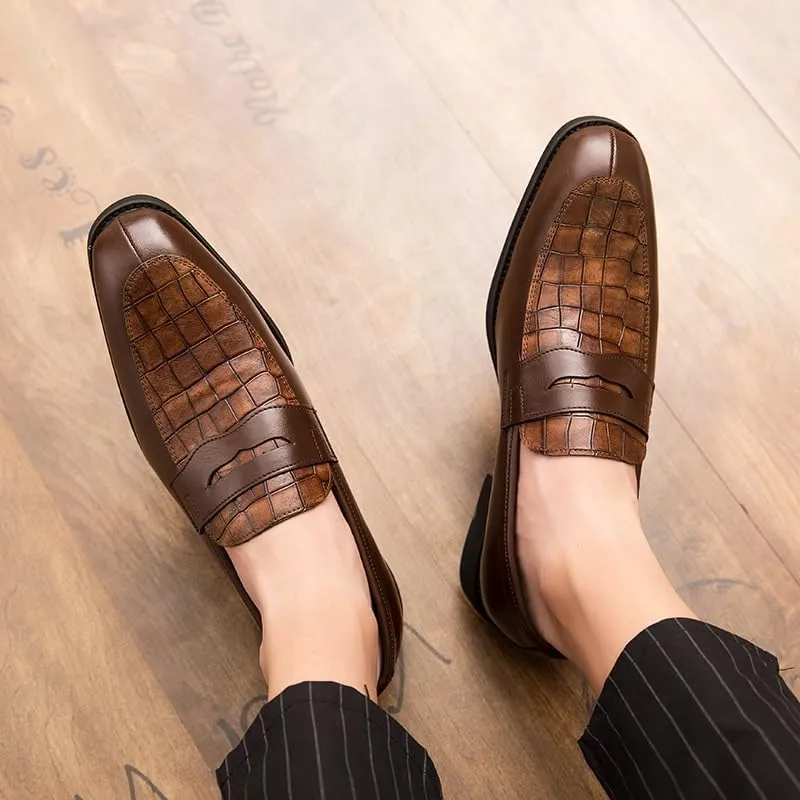 HOOENG Shoes Dress Oxford for Men Slip On Round Toe PU Leather Patchwork Penny Loafer Low Top Rubber Sole Slip Resistant Anti-Slip Non Slip Casual