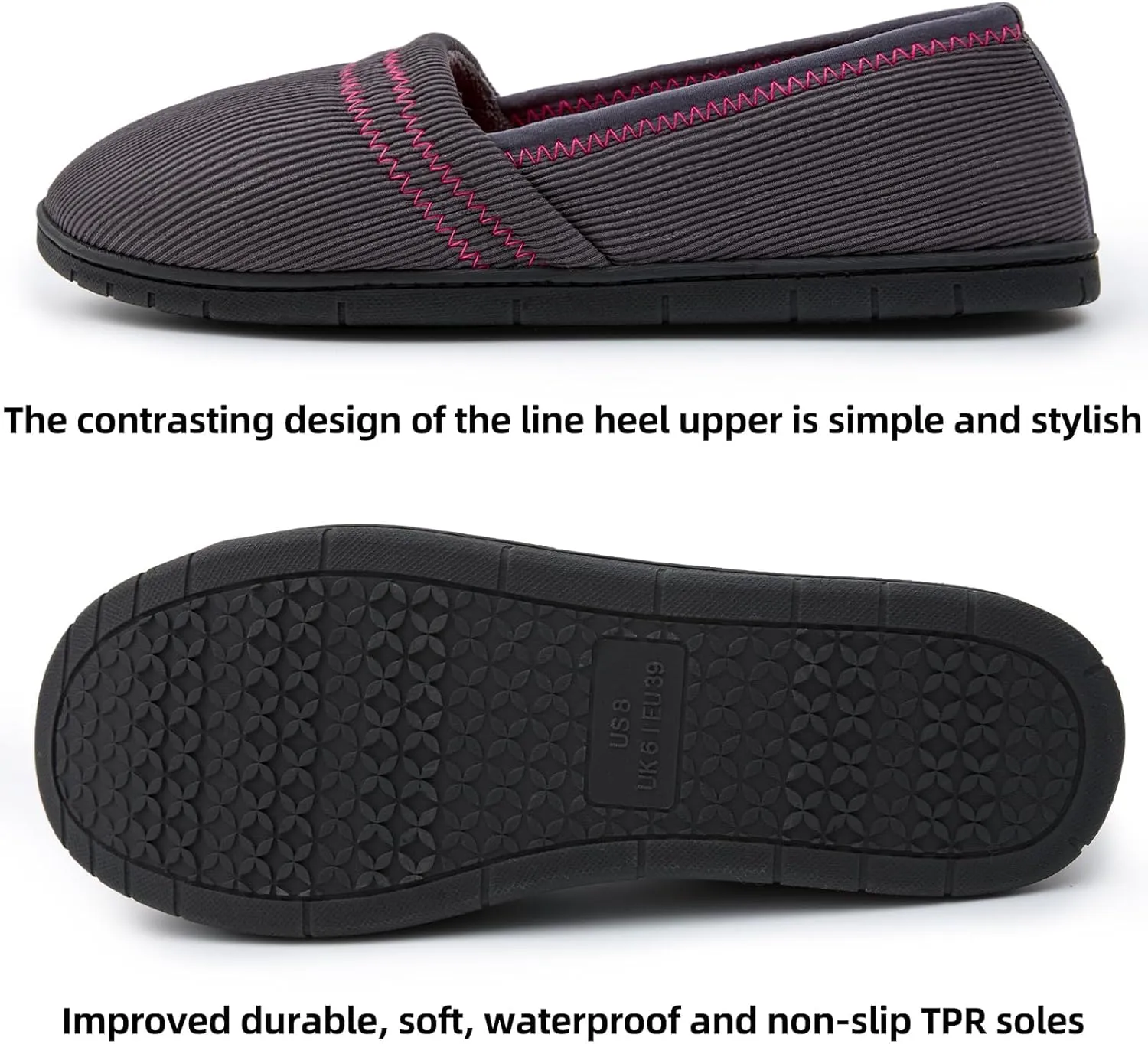 House Shoes for Women Comfy Memory Foam Loafer Slippers for Ladies Non-slip Sole for Comfort Ballet Flat with Closed Back Indoor and Outdoor for All Season Wear DarkGrey NavyBlue US6-US11