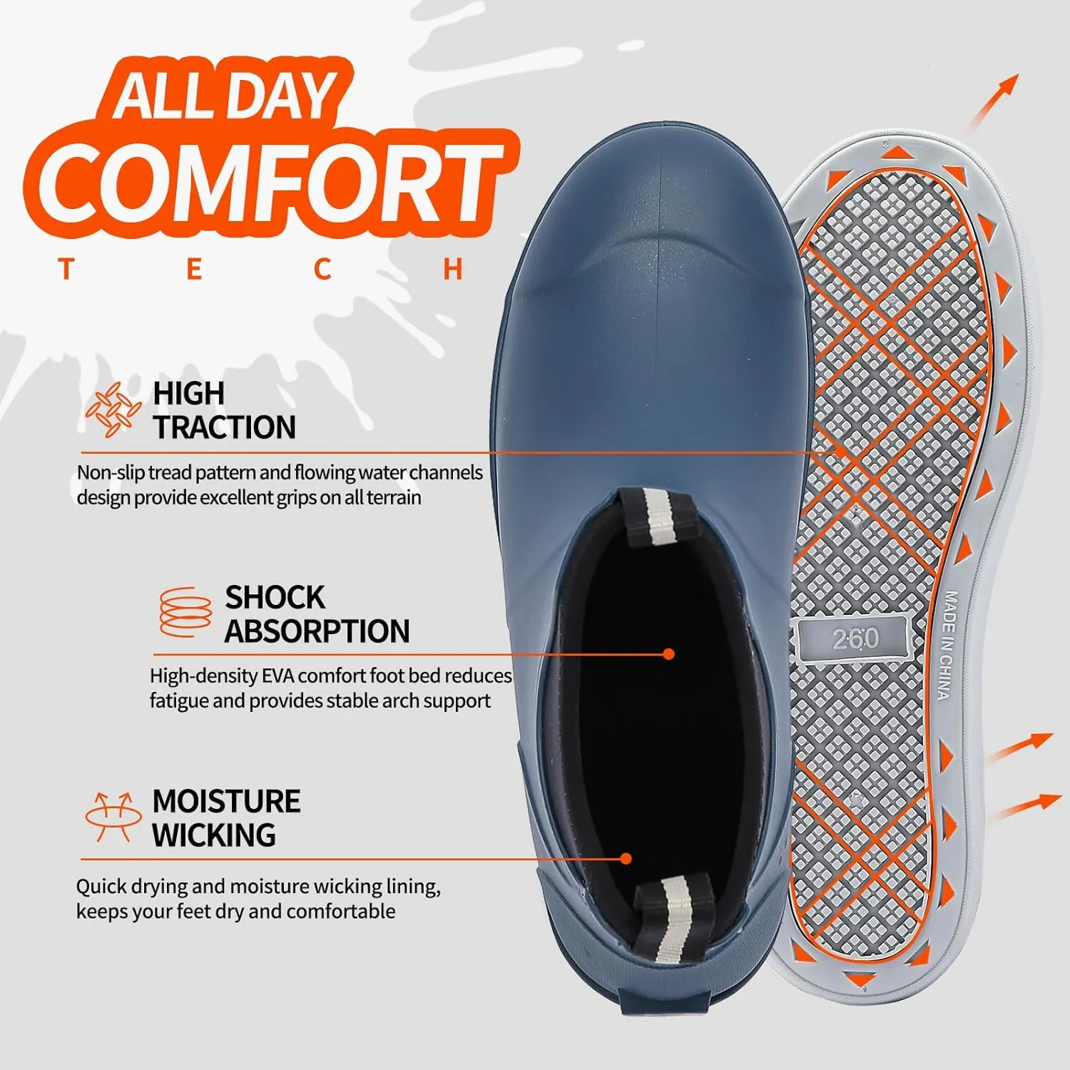 Hsttgsr Men's Deck Boots, Rubber Rain Boots Waterproof Fishing Boots, Ankle Anti-Slip High Traction Boots for Professional Premium Neoprene, Garden Boots Shoes Footwear Booties for Men Outdoor Work