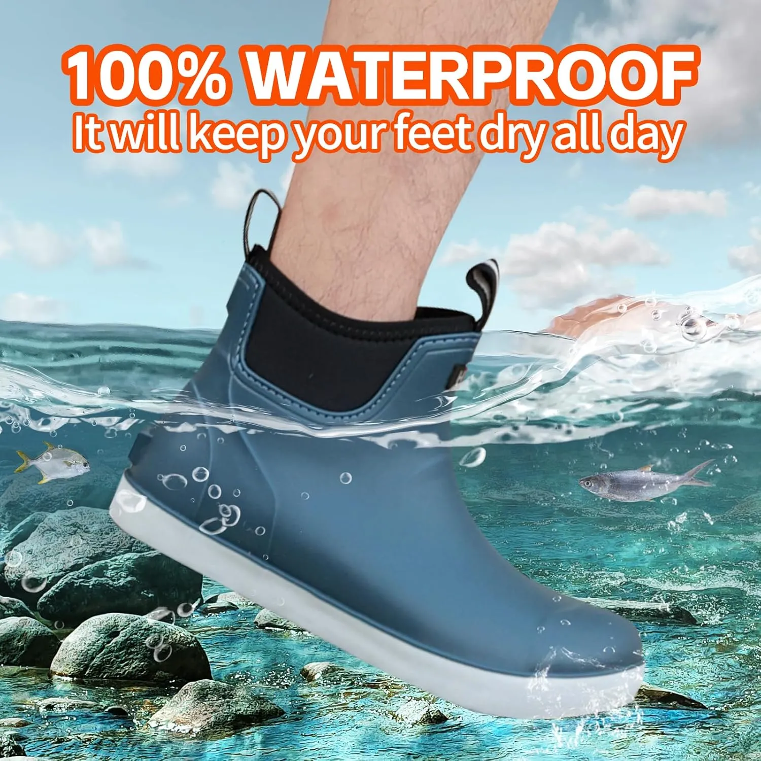 Hsttgsr Men's Deck Boots, Rubber Rain Boots Waterproof Fishing Boots, Ankle Anti-Slip High Traction Boots for Professional Premium Neoprene, Garden Boots Shoes Footwear Booties for Men Outdoor Work