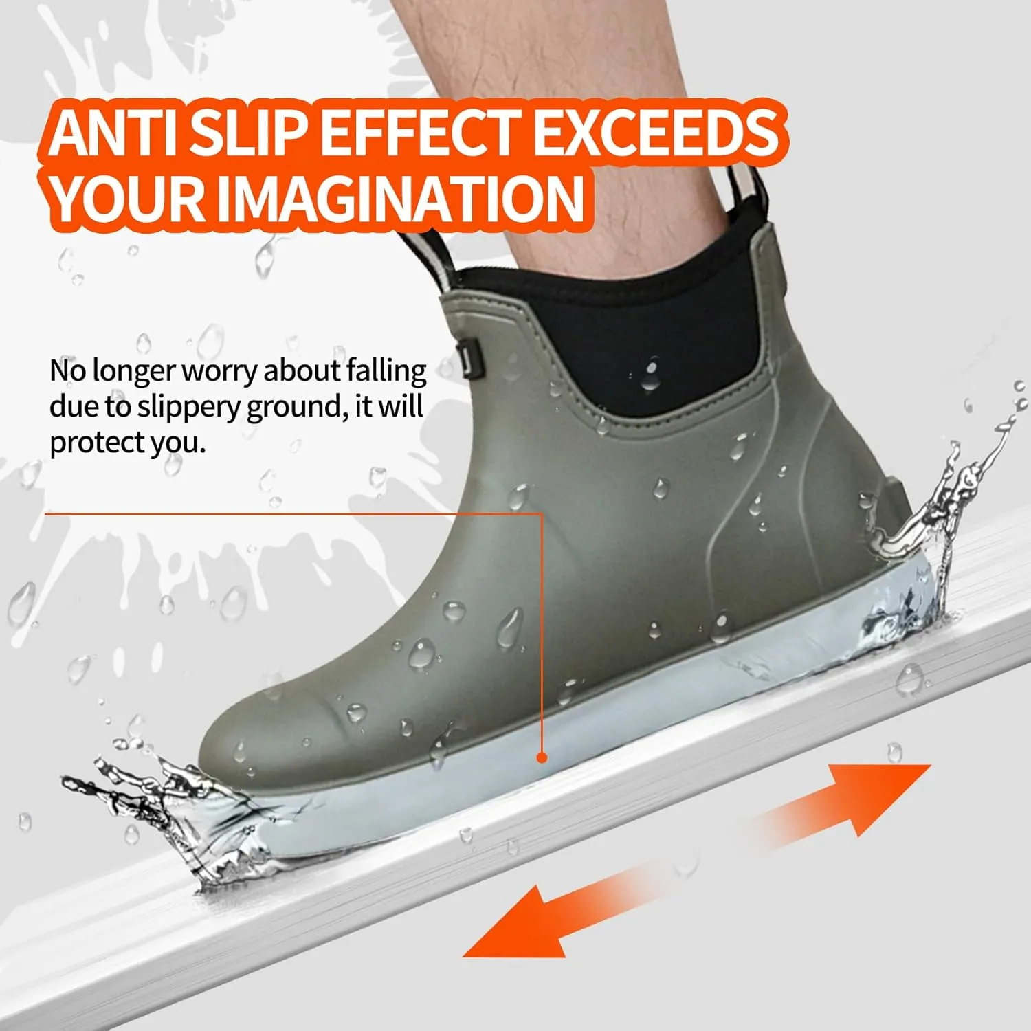Hsttgsr Men's Deck Boots, Rubber Rain Boots Waterproof Fishing Boots, Ankle Anti-Slip High Traction Boots for Professional Premium Neoprene, Garden Boots Shoes Footwear Booties for Men Outdoor Work