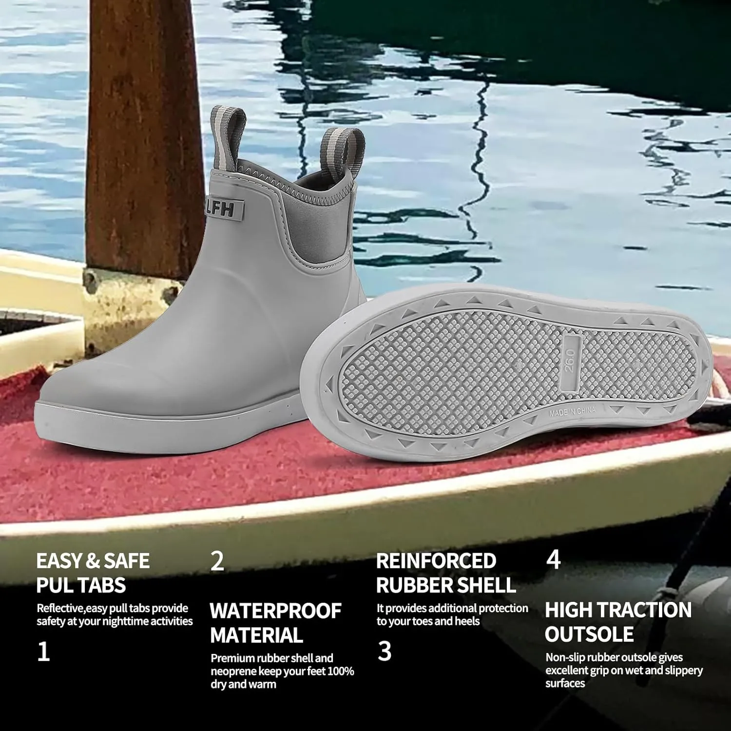Hsttgsr Men's Deck Boots, Rubber Rain Boots Waterproof Fishing Boots, Ankle Anti-Slip High Traction Boots for Professional Premium Neoprene, Garden Boots Shoes Footwear Booties for Men Outdoor Work