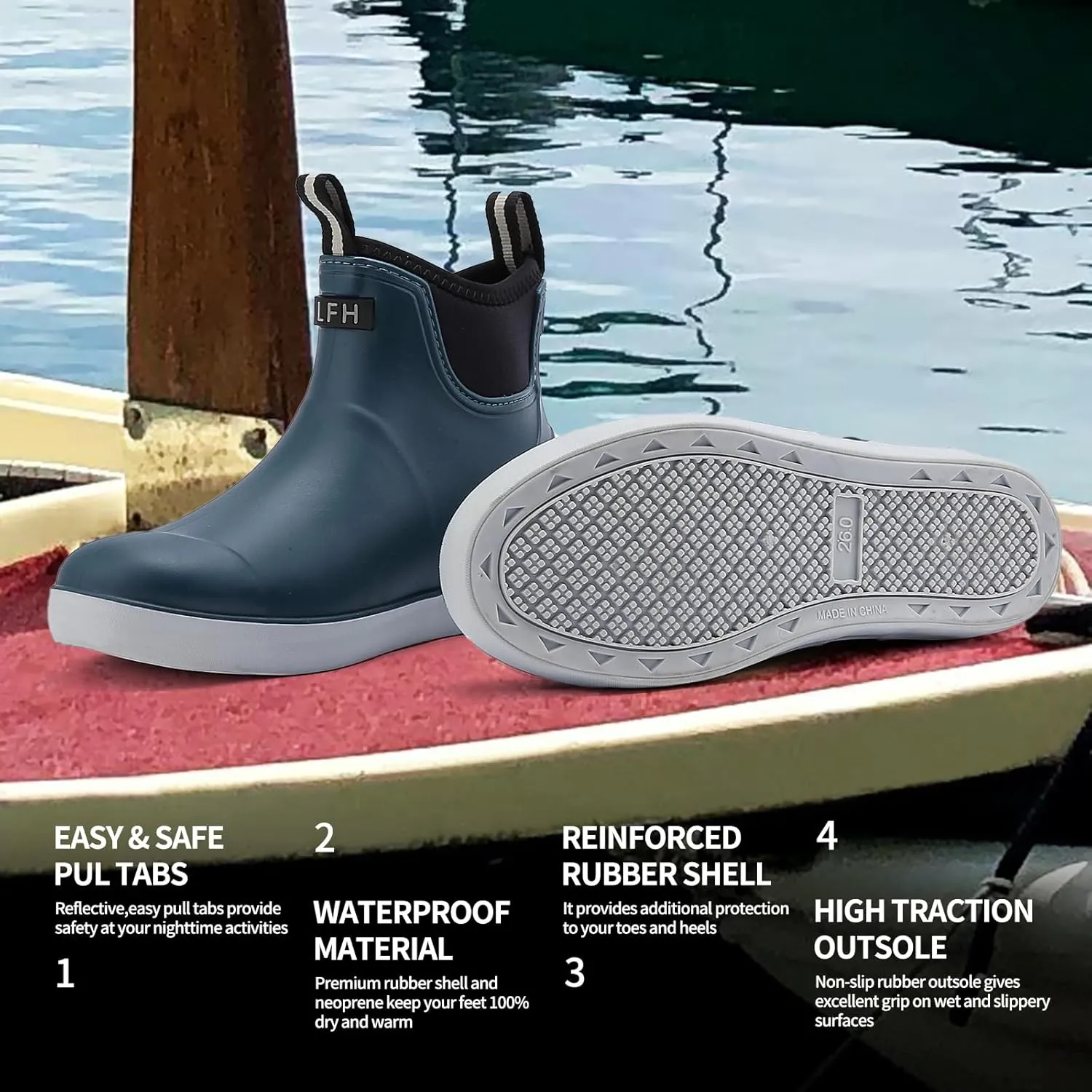 Hsttgsr Men's Deck Boots, Rubber Rain Boots Waterproof Fishing Boots, Ankle Anti-Slip High Traction Boots for Professional Premium Neoprene, Garden Boots Shoes Footwear Booties for Men Outdoor Work