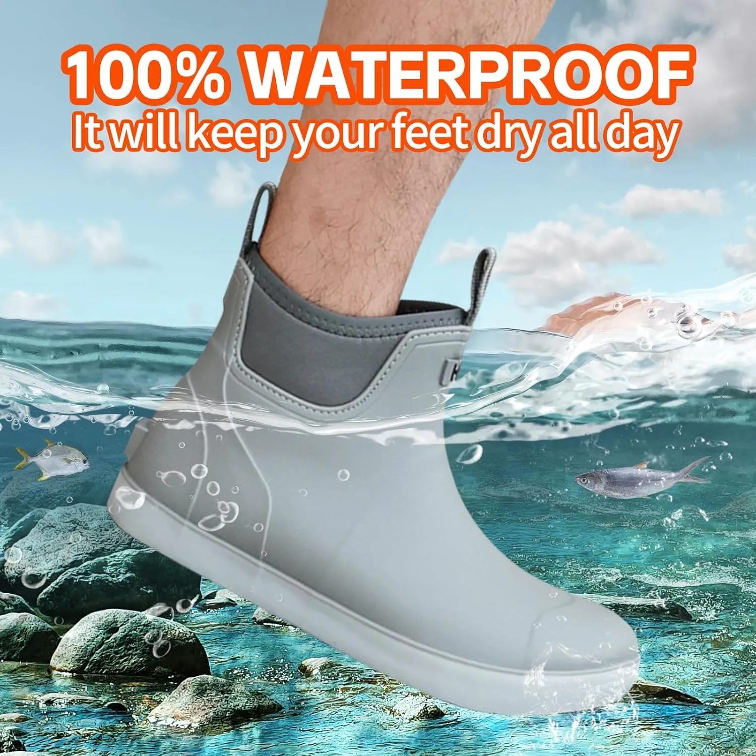 Hsttgsr Men's Deck Boots, Rubber Rain Boots Waterproof Fishing Boots, Ankle Anti-Slip High Traction Boots for Professional Premium Neoprene, Garden Boots Shoes Footwear Booties for Men Outdoor Work