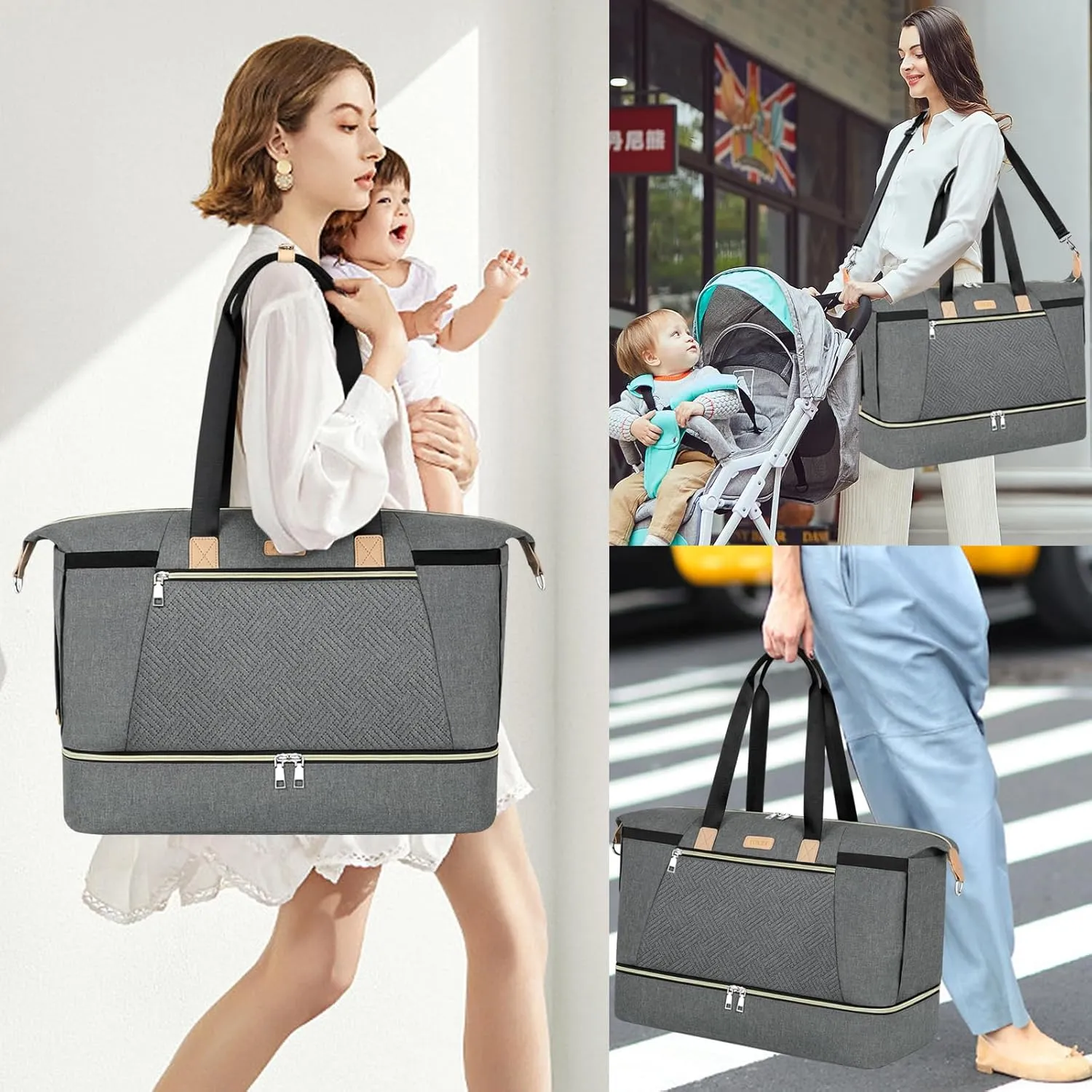 ITIEZY Diaper Bag Tote for Baby - Large Mommy Bag with Portable Changing Pad Pacifier Case, Hospital Bags Travel Baby Bag