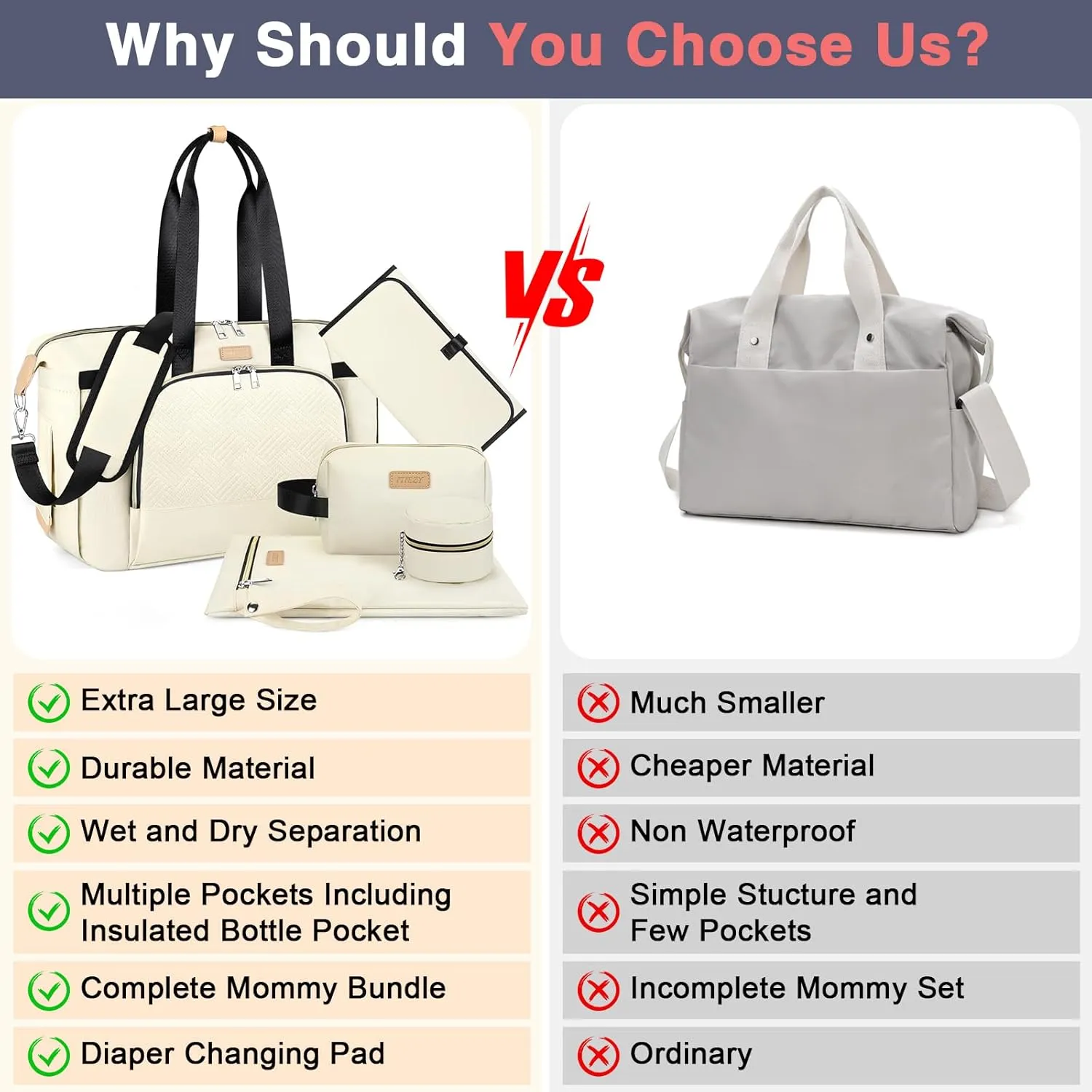 ITIEZY Diaper Bag Tote for Baby - Large Mommy Bag with Portable Changing Pad Pacifier Case, Hospital Bags Travel Baby Bag