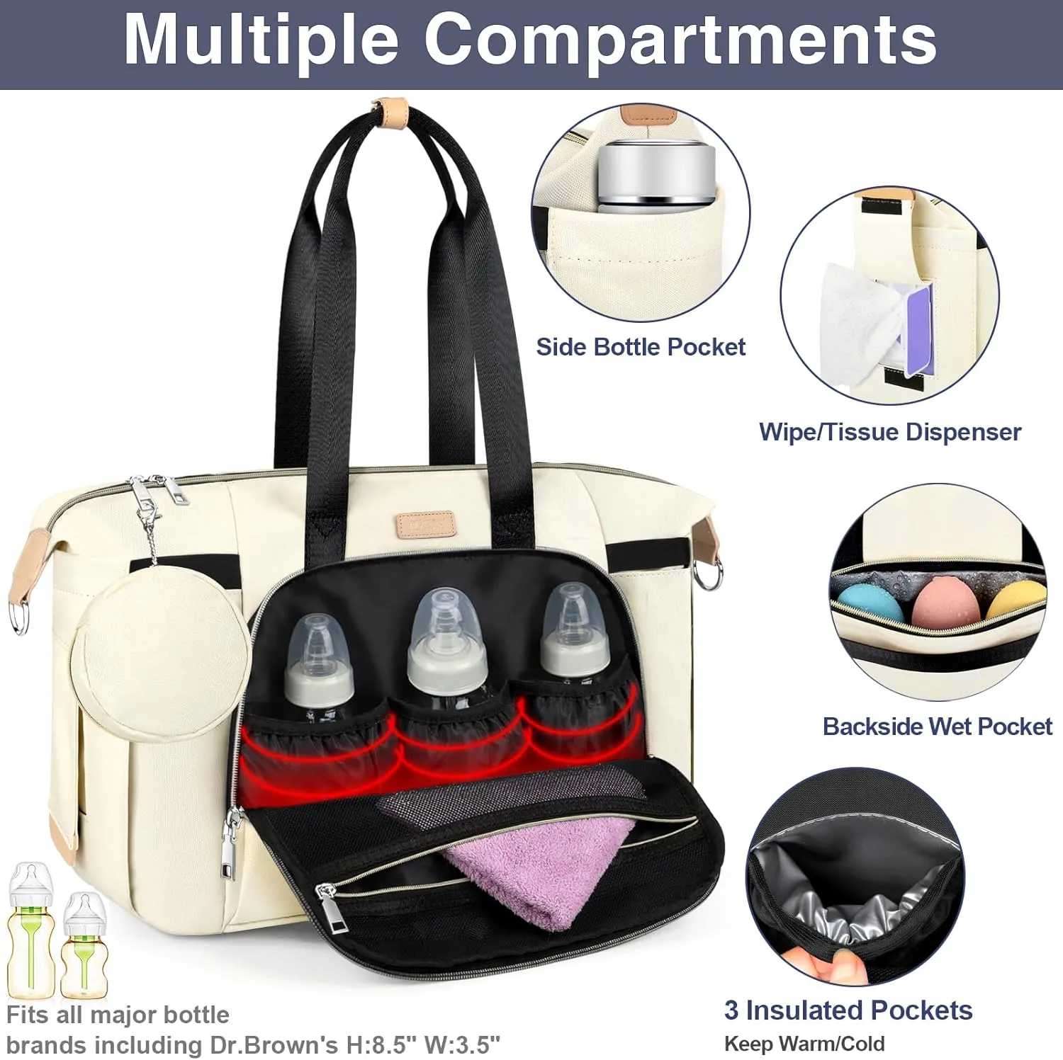 ITIEZY Diaper Bag Tote for Baby - Large Mommy Bag with Portable Changing Pad Pacifier Case, Hospital Bags Travel Baby Bag