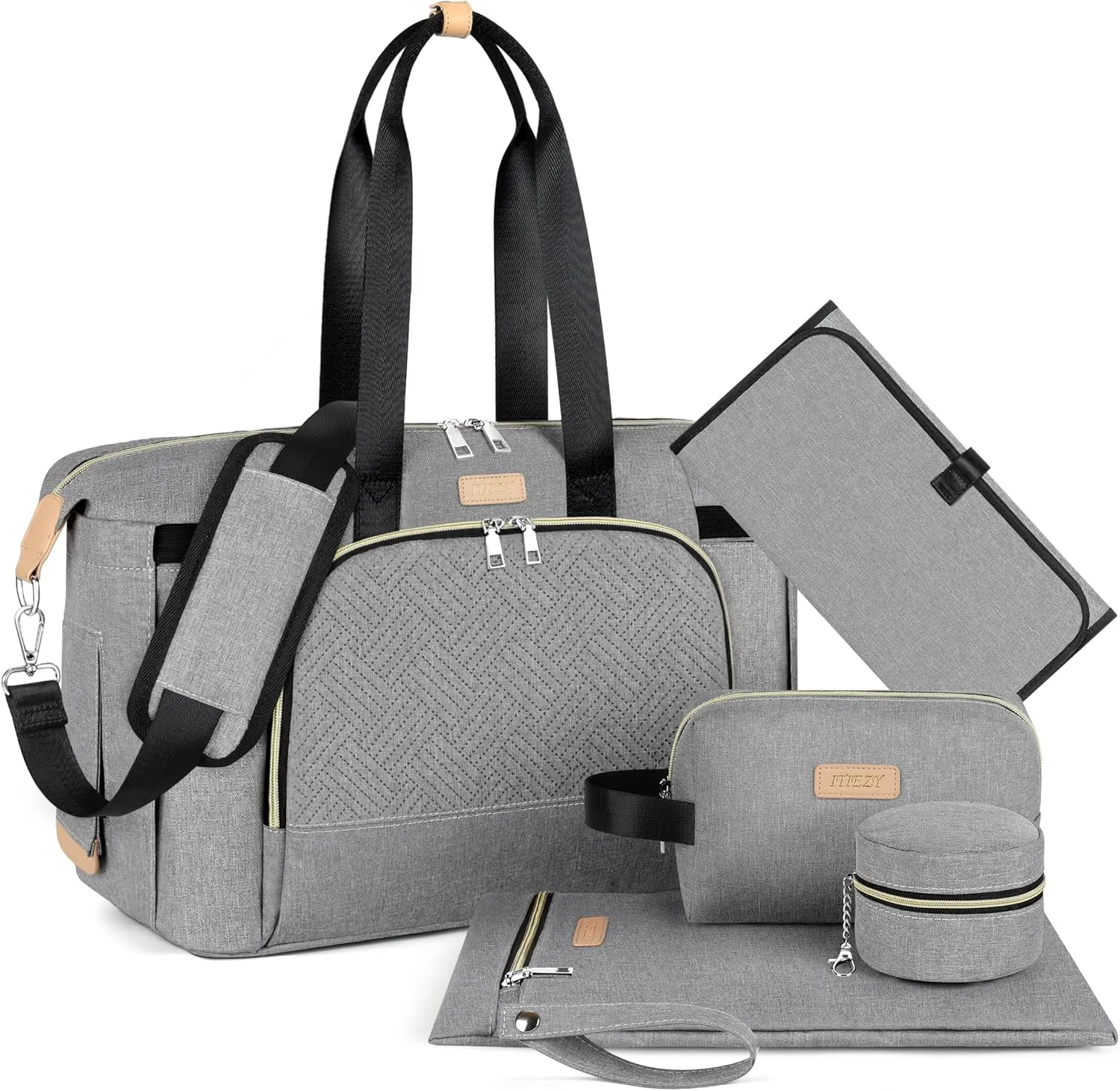 ITIEZY Diaper Bag Tote for Baby - Large Mommy Bag with Portable Changing Pad Pacifier Case, Hospital Bags Travel Baby Bag