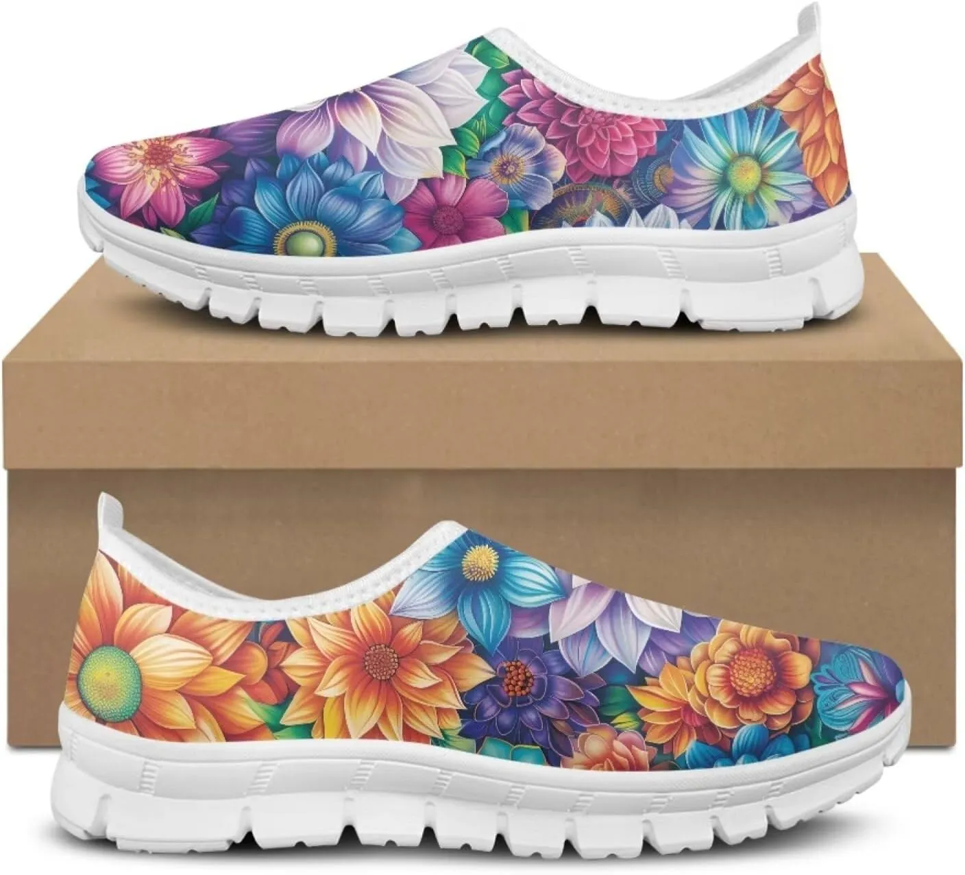 Jeiento Boho Blossom Womens Casual Loafer Slip On Lightweight Comfort Travel Walking Flats Shoes