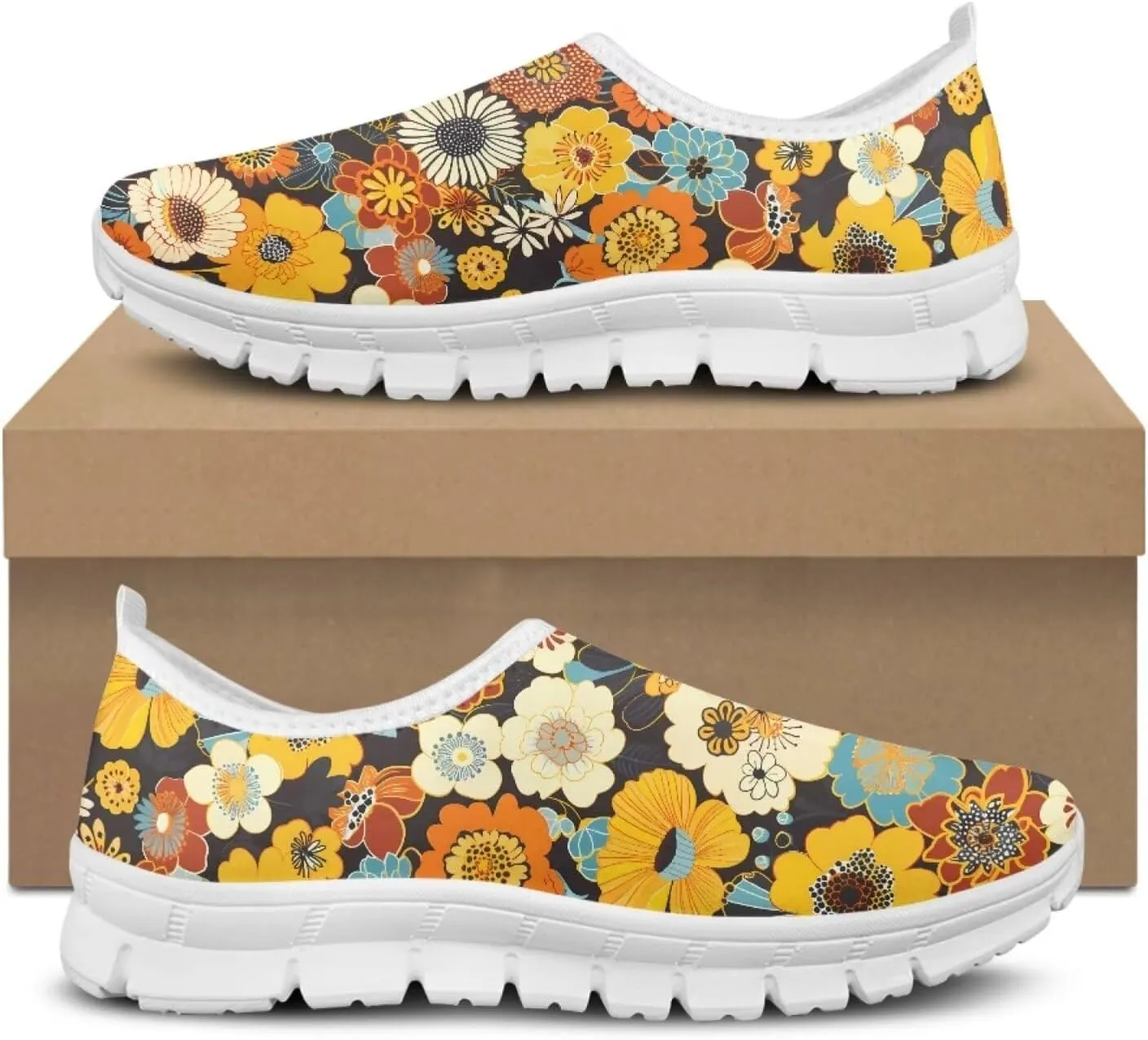 Jeiento Boho Blossom Womens Casual Loafer Slip On Lightweight Comfort Travel Walking Flats Shoes