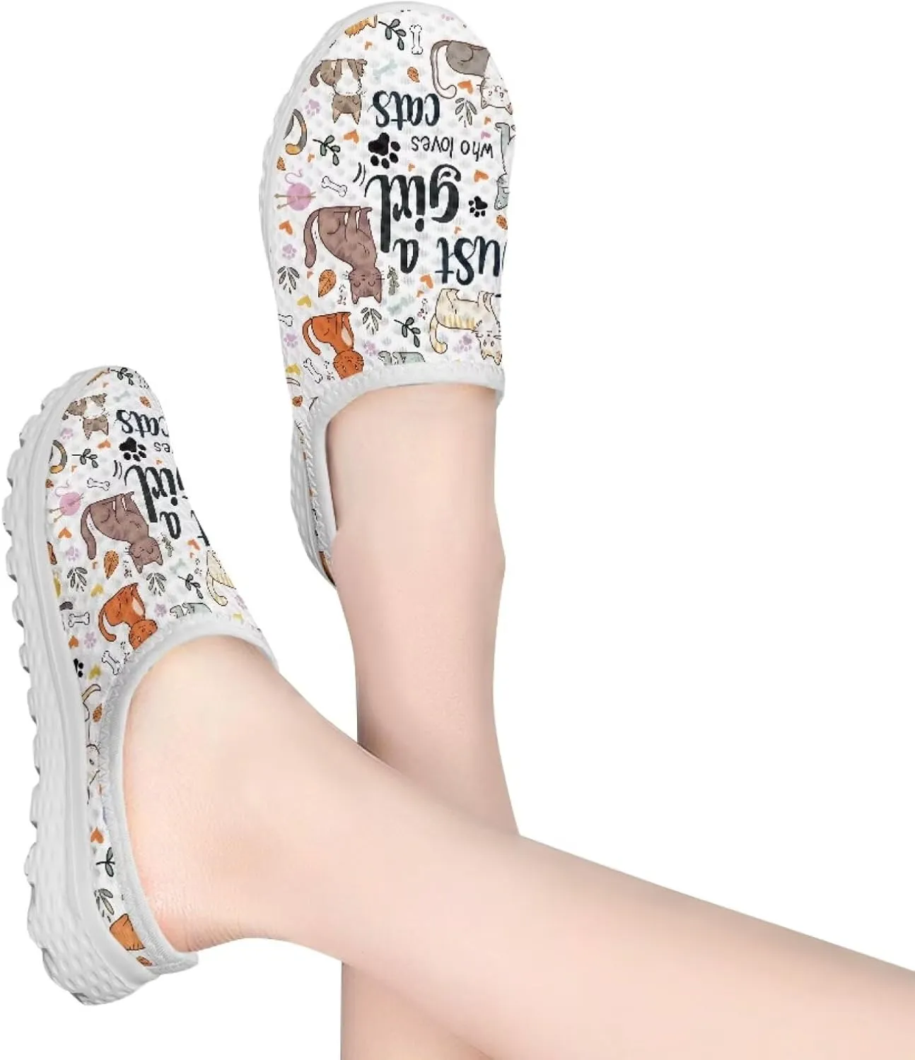 Jeiento Womens Slip On Mules Shoes Cute Cat Shoes Mesh Breathable Walking Sneakers Backless Fashion Sneakers