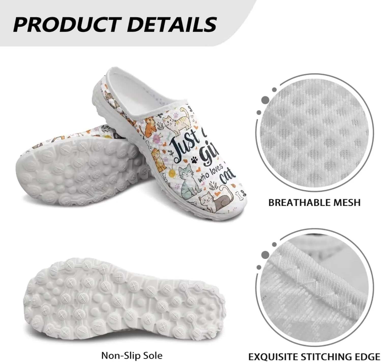 Jeiento Womens Slip On Mules Shoes Cute Cat Shoes Mesh Breathable Walking Sneakers Backless Fashion Sneakers