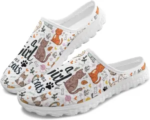 Jeiento Womens Slip On Mules Shoes Cute Cat Shoes Mesh Breathable Walking Sneakers Backless Fashion Sneakers