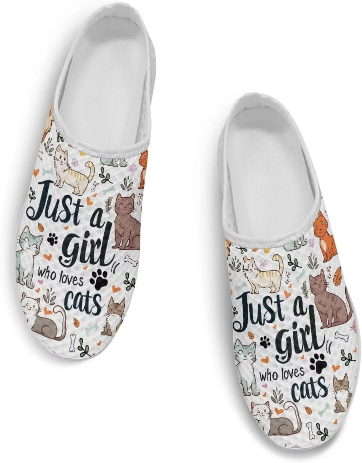 Jeiento Womens Slip On Mules Shoes Cute Cat Shoes Mesh Breathable Walking Sneakers Backless Fashion Sneakers