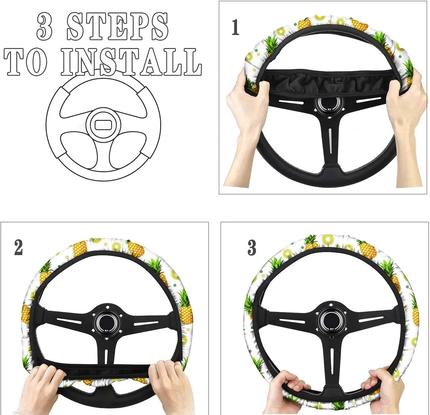 JEOCODY Universe Space Galaxy Car Steering Wheel Cover with Handbrake Cover Gear Shift Cover Set Universal Fit 14-15 Inch