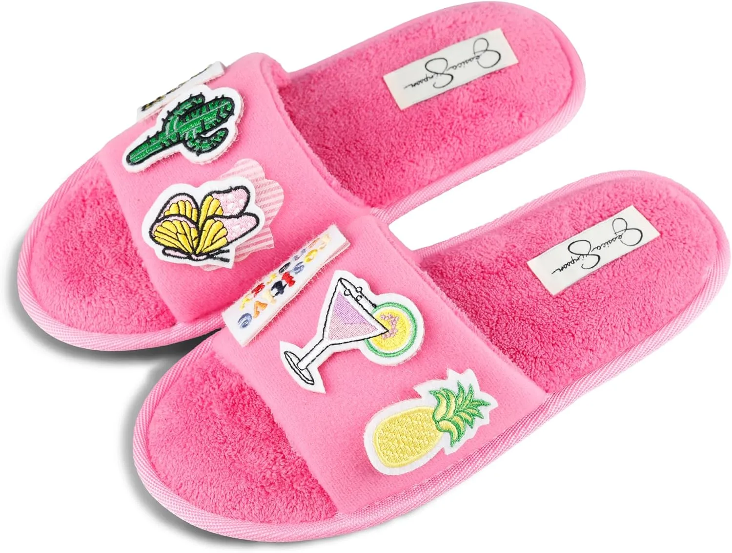 Jessica Simpson Women's Slide-on Open Toe Memory Foam Slippers with Removable Velcro Patches