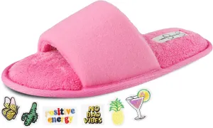 Jessica Simpson Women's Slide-on Open Toe Memory Foam Slippers with Removable Velcro Patches
