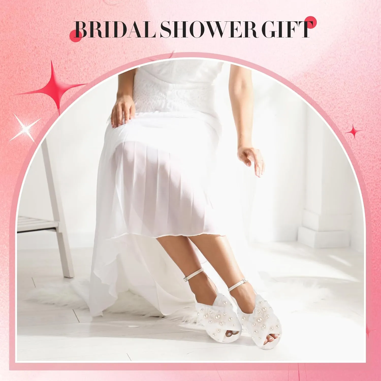 Jiuguva Bride Slippers for Wedding Pearl Bride Slippers for Women Valentine Fuzzy Bridesmaid for Bachelorette