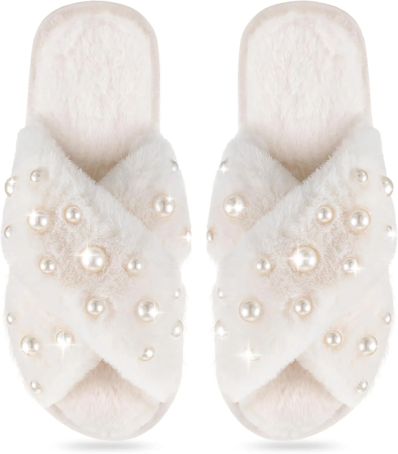 Jiuguva Bride Slippers for Wedding Pearl Bride Slippers for Women Valentine Fuzzy Bridesmaid for Bachelorette