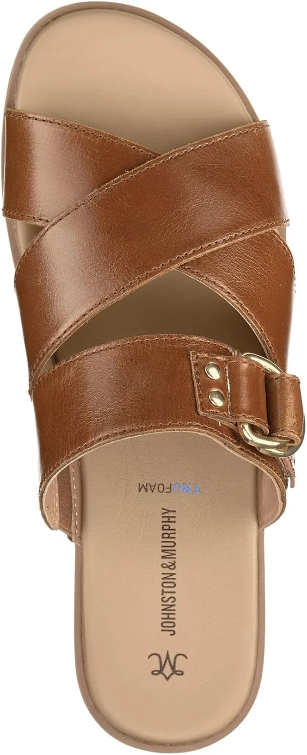 Johnston & Murphy Women’s Shayla Cross-Band Slides, Women’s Slip On Leather Shoes, Flat Sandals for Women