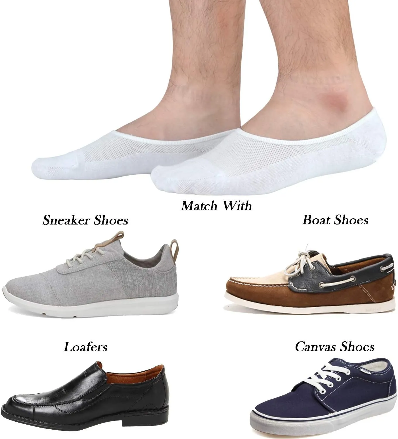JORMATT Genuine Mens No Show Socks, Loafer Sneakers Low Cut Cotton Socks With Non Slip Grips