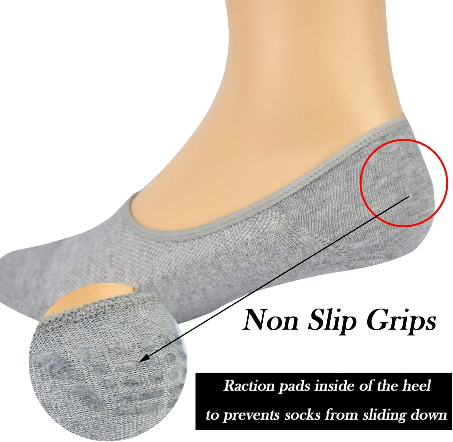 JORMATT Genuine Mens No Show Socks, Loafer Sneakers Low Cut Cotton Socks With Non Slip Grips