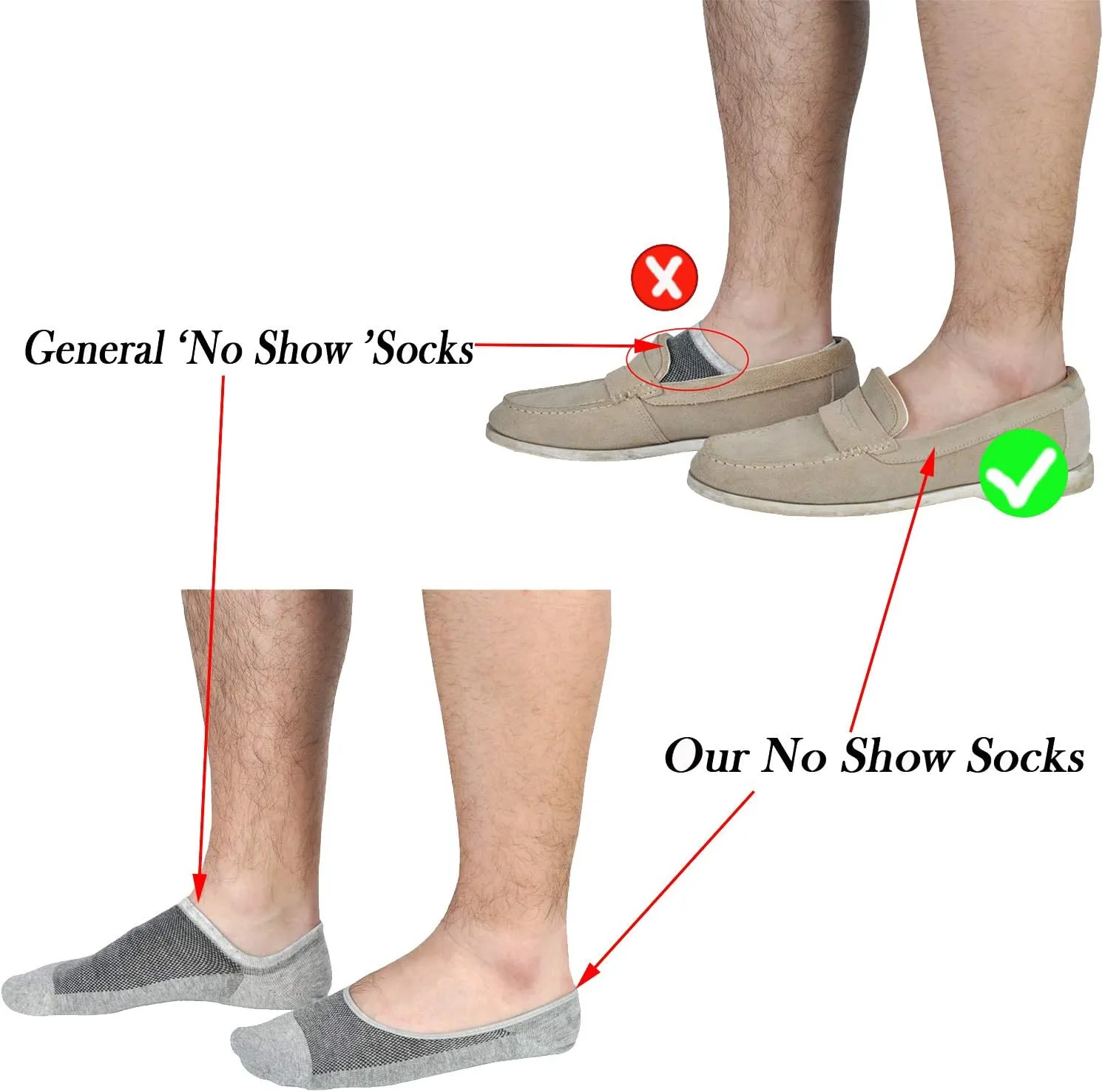 JORMATT Genuine Mens No Show Socks, Loafer Sneakers Low Cut Cotton Socks With Non Slip Grips