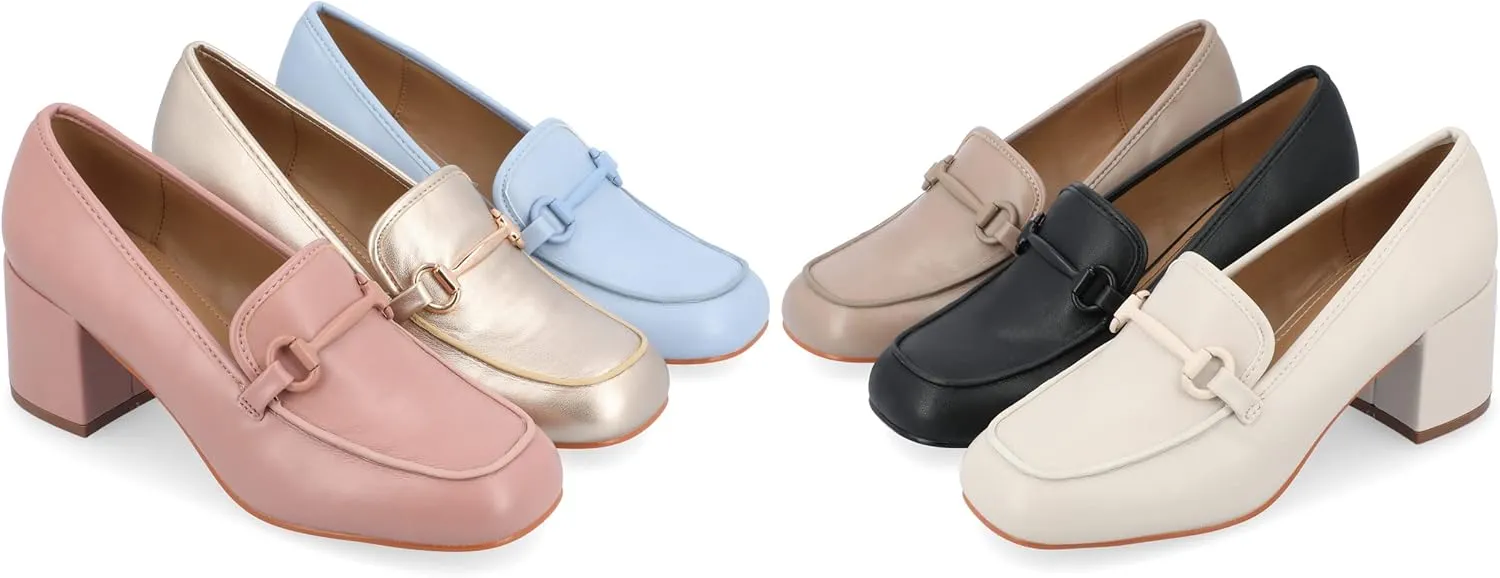 Journee Collection Womens Nysaa Block Heel Faux Leather Loafer Heels