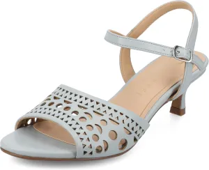 Journee Womens cushioned footbed Jemry Kitten Heel Faux Leather Open Toe Ankle Buckle Laser Cutout 2-3 Inch Heel