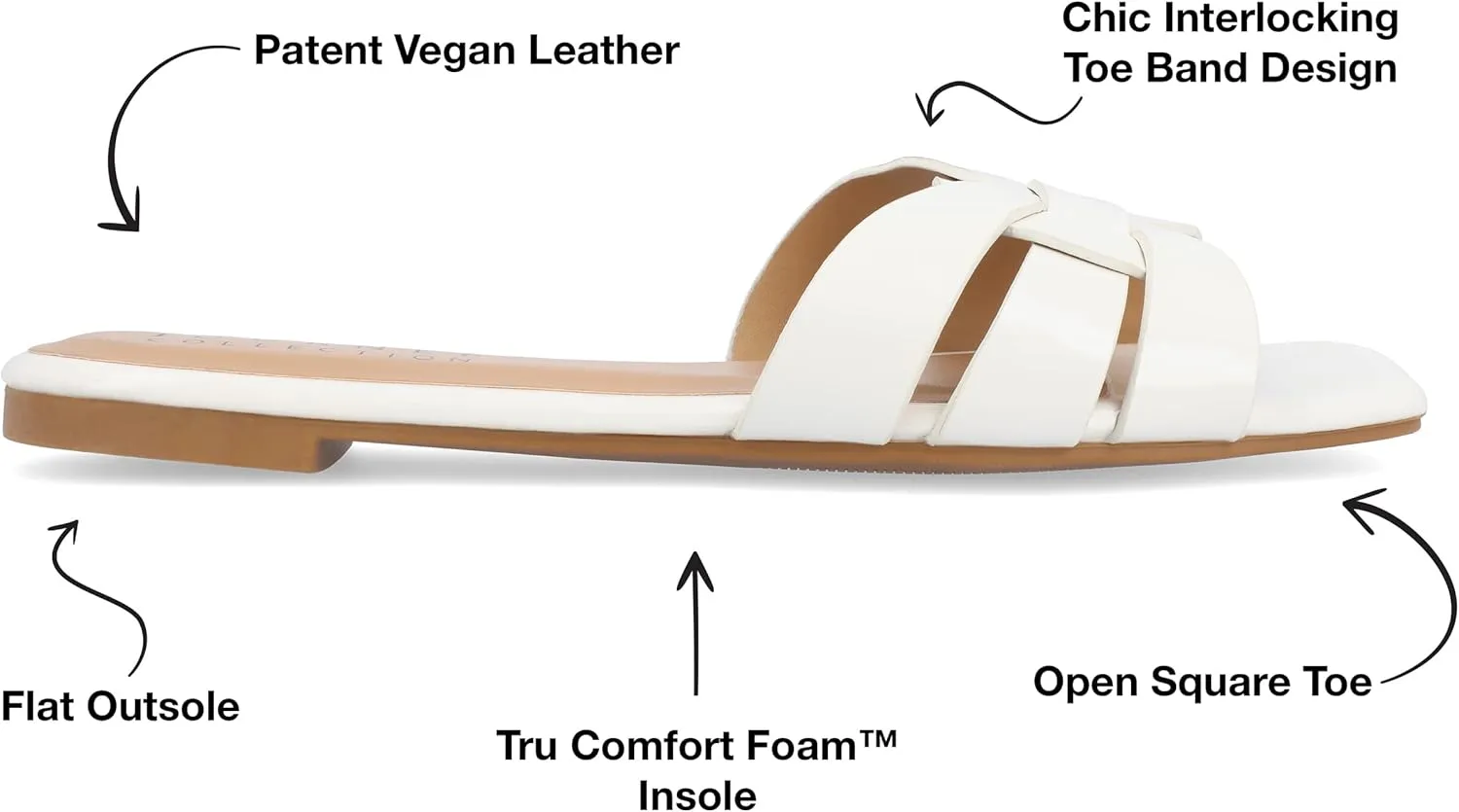 Journee Womens Flat Open Square Toe Fashion Banded Sandal Comfortable Dressy Slip On Arrina Slide