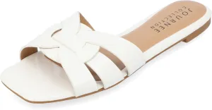 Journee Womens Flat Open Square Toe Fashion Banded Sandal Comfortable Dressy Slip On Arrina Slide