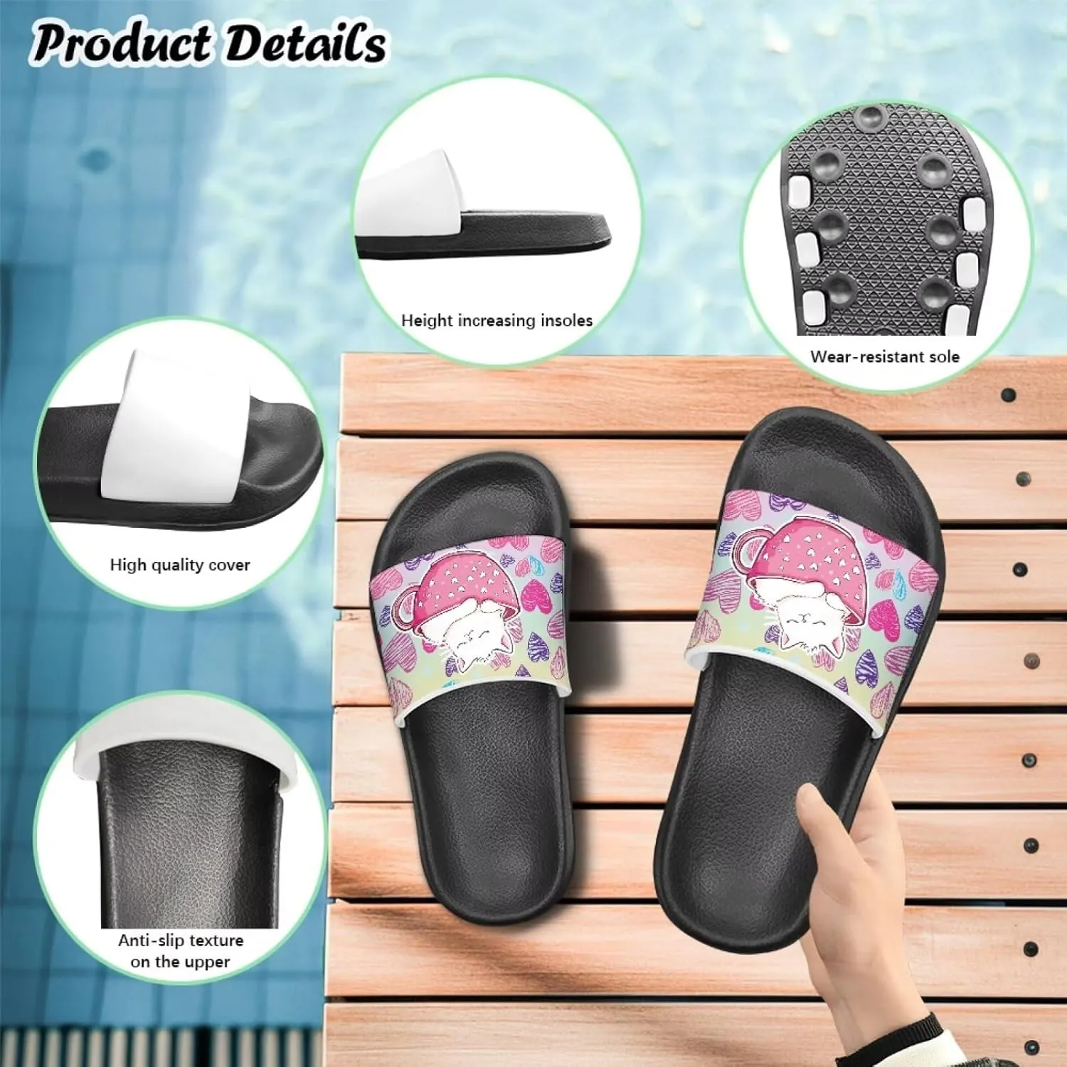 JoyLamoria Animals Print Sandals House Slides Kids Unisex Cloud Slippers Cushioned Non-Slip Shower Beach Pool Open Toe Comfy