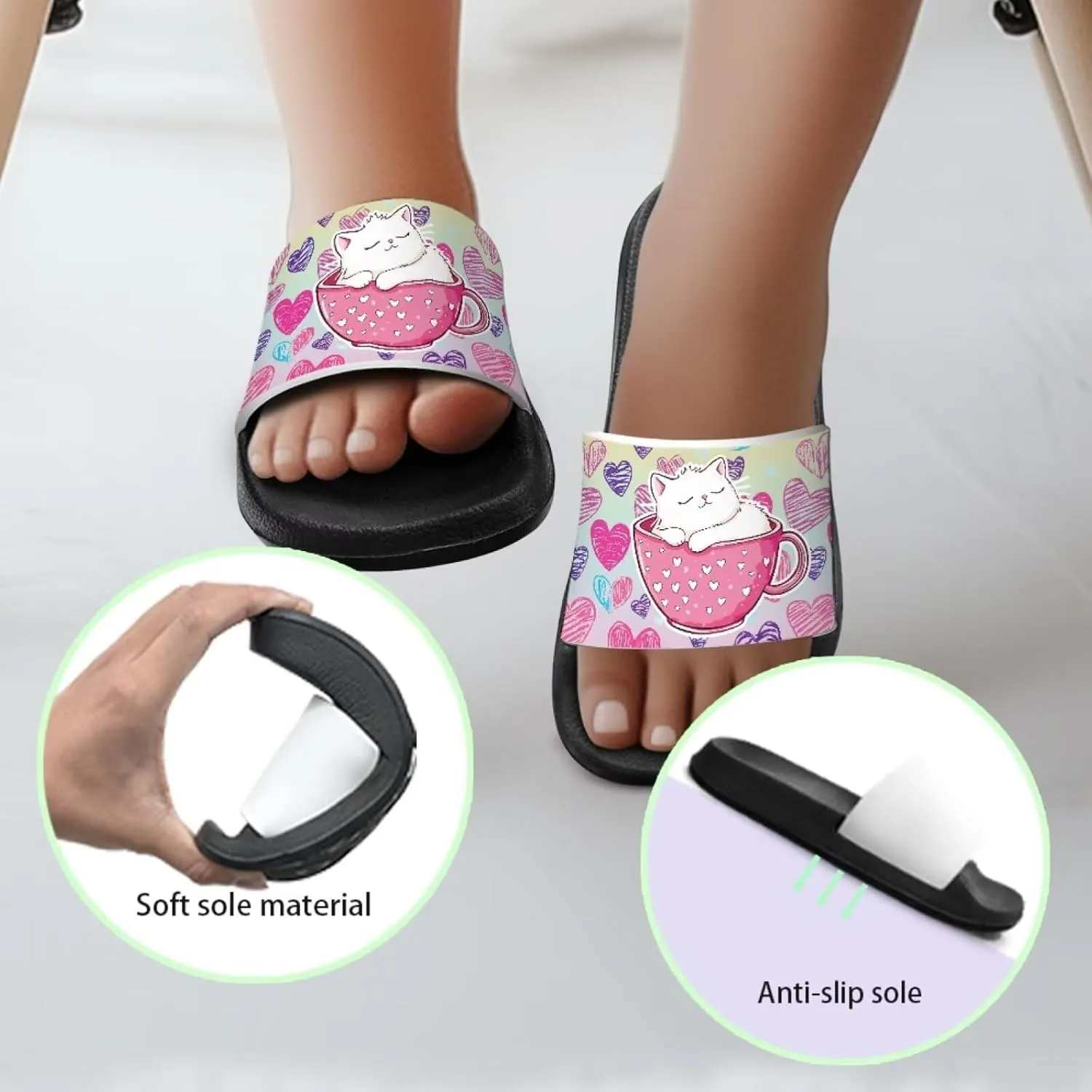 JoyLamoria Animals Print Sandals House Slides Kids Unisex Cloud Slippers Cushioned Non-Slip Shower Beach Pool Open Toe Comfy
