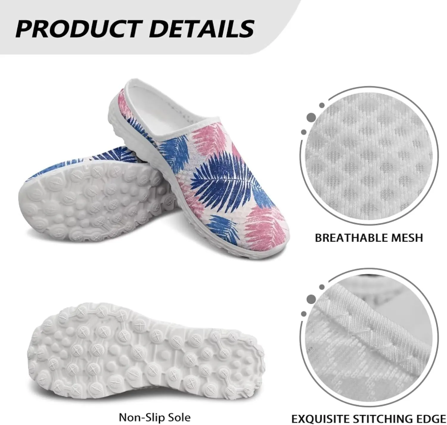 JoyLamoria Flower Pattern House Womens Shoes Mule Breathable Walking Mesh Clog Sneakers Casual