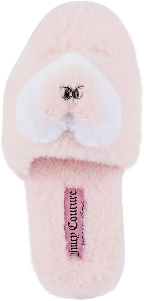 Juicy Couture Women's Faux Fur Slide Sandal Slippers, Open Toe, Comfortable Indoor Outdoor House Shoes