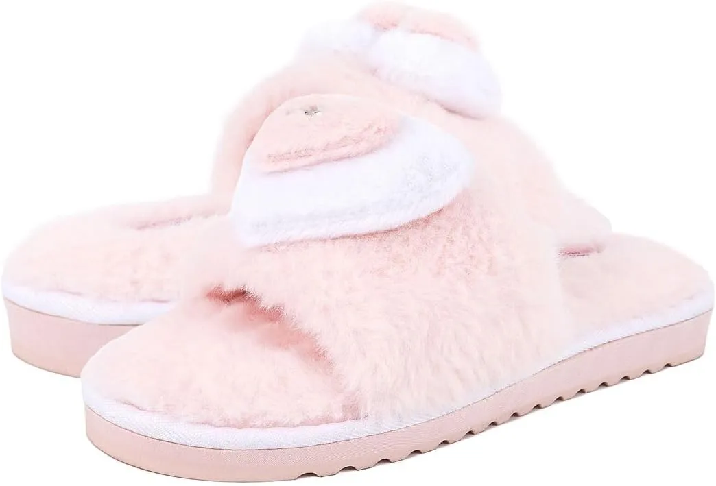 Juicy Couture Women's Faux Fur Slide Sandal Slippers, Open Toe, Comfortable Indoor Outdoor House Shoes