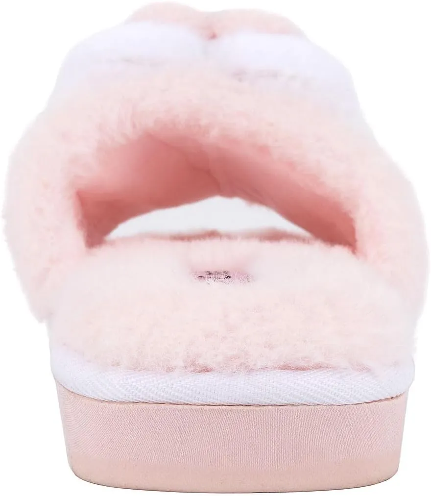 Juicy Couture Women's Faux Fur Slide Sandal Slippers, Open Toe, Comfortable Indoor Outdoor House Shoes