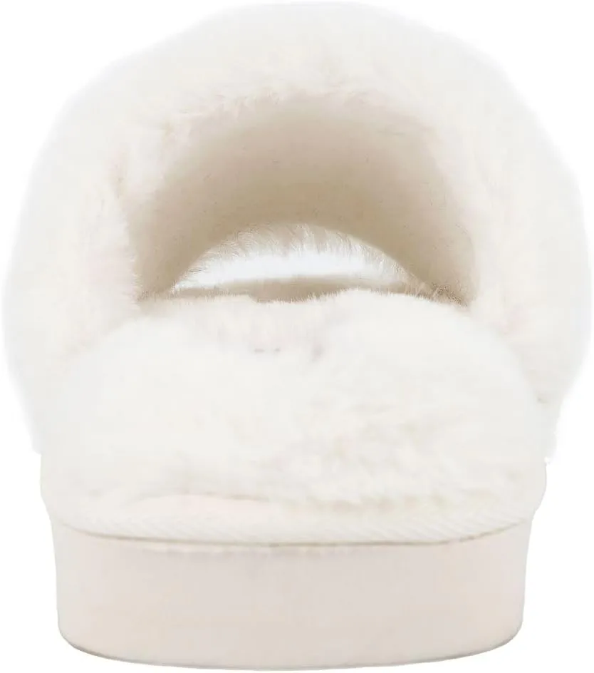 Juicy Couture Women's Faux Fur Slide Sandal Slippers, Open Toe, Comfortable Indoor Outdoor House Shoes