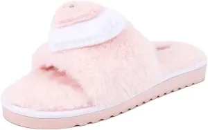 Juicy Couture Women's Faux Fur Slide Sandal Slippers, Open Toe, Comfortable Indoor Outdoor House Shoes