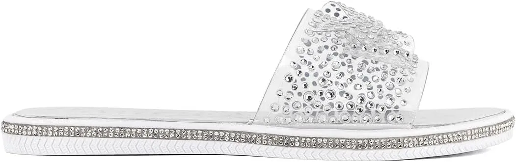 Juicy Couture Women's Slide Sandals - Glitter Bling Open Toe Sparkle Flats - Dressy Summer Casual Footwear